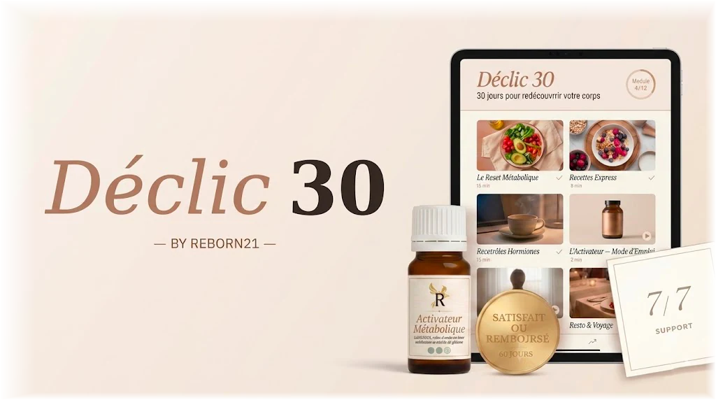 Déclic 30 by Reborn21 — programme de 30 jours avec l'Activateur Métabolique, garantie 60 jours satisfait ou remboursé, support 7/7